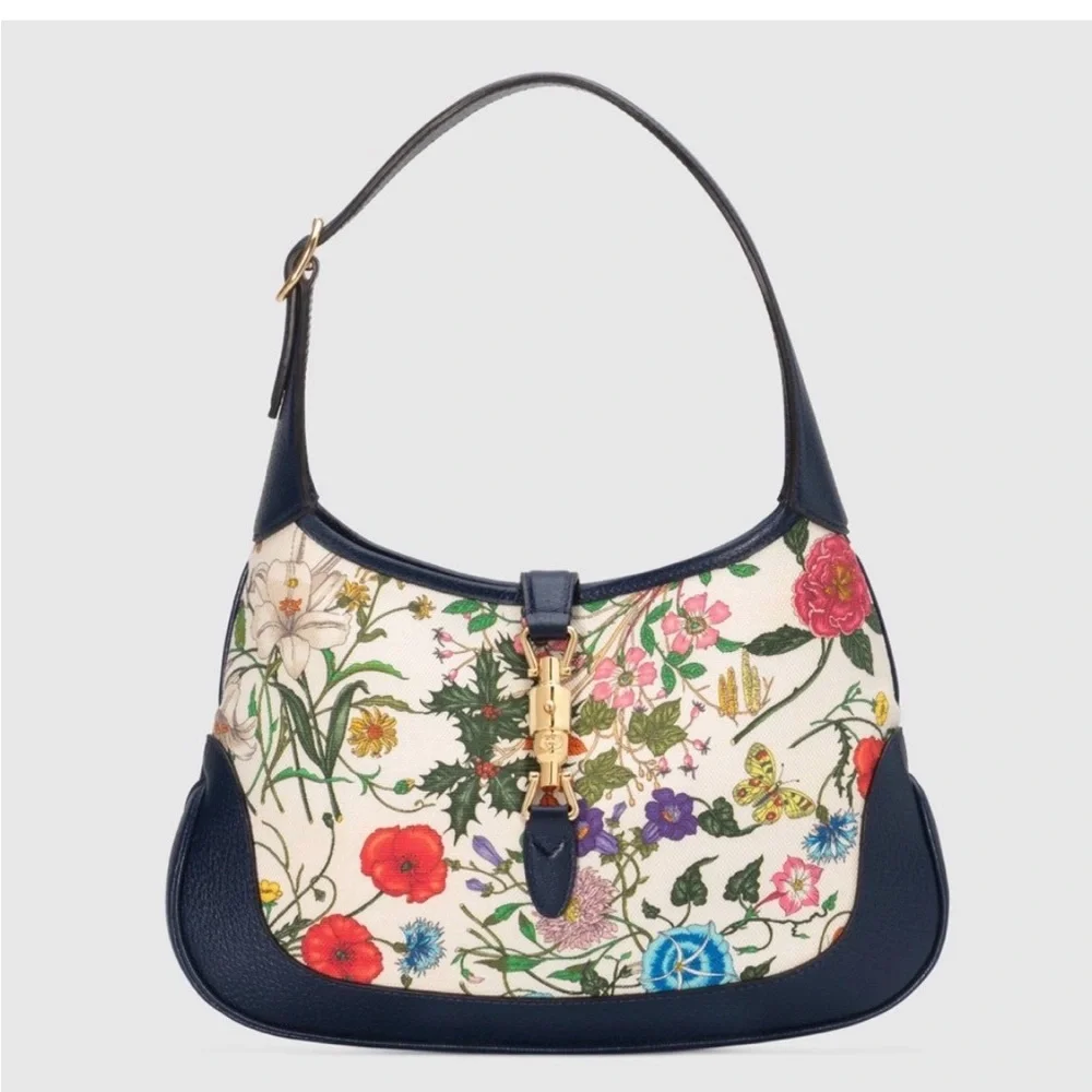 Floral Print Shoulder Bag with Navy Accents - Picture 1 of 9